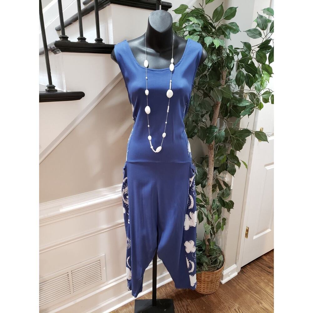 Aqua Womens Blue Stretch Casual Tie Waist Sleeveless Round Neck Jumpsuit Size M